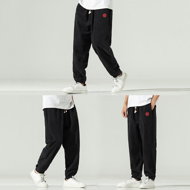 Nimara Ritual Fall Plain Corduroy Embroidery Design Men's Harem Pants With Pockets