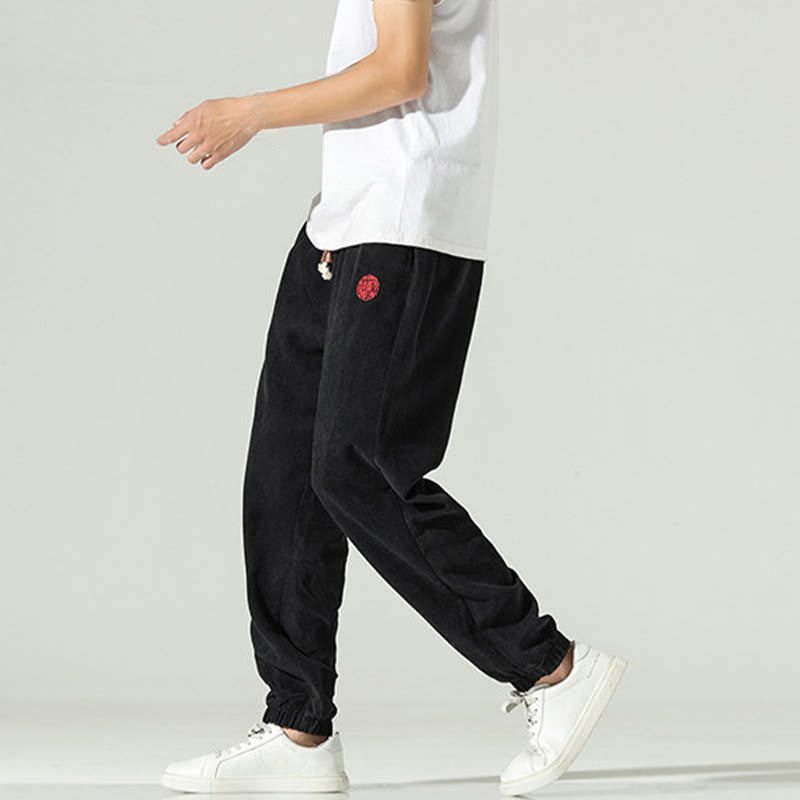 Nimara Ritual Fall Plain Corduroy Embroidery Design Men's Harem Pants With Pockets