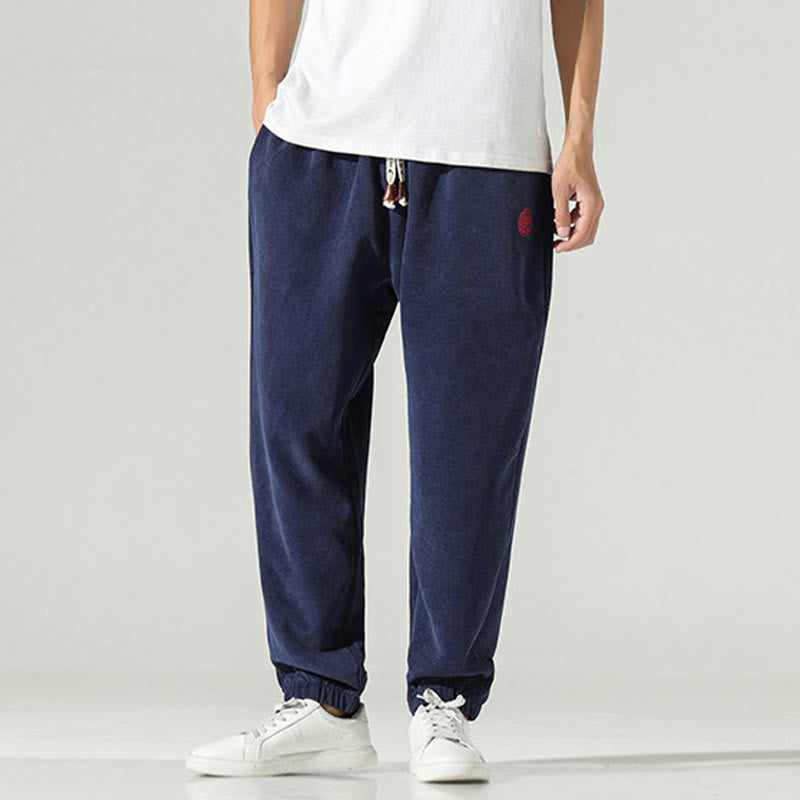 Nimara Ritual Fall Plain Corduroy Embroidery Design Men's Harem Pants With Pockets