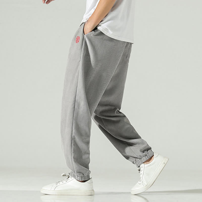 Nimara Ritual Fall Plain Corduroy Embroidery Design Men's Harem Pants With Pockets
