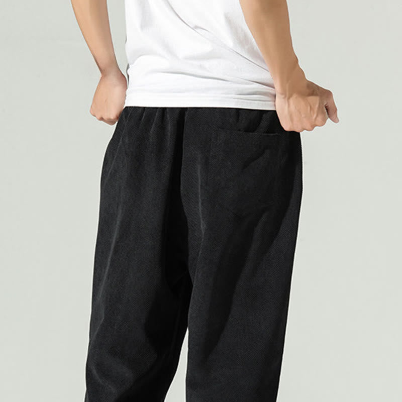Nimara Ritual Fall Plain Corduroy Embroidery Design Men's Harem Pants With Pockets