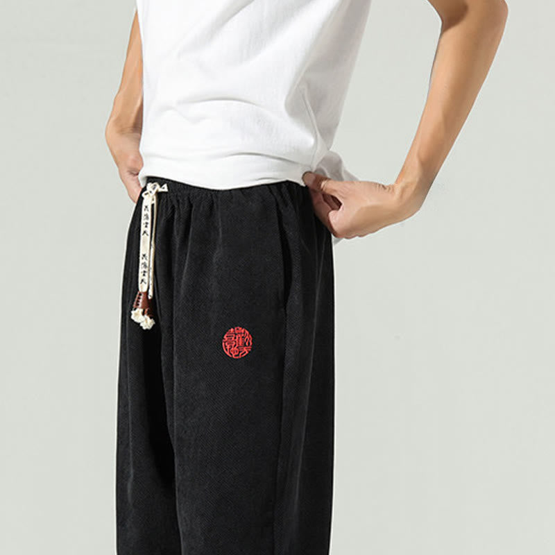 Nimara Ritual Fall Plain Corduroy Embroidery Design Men's Harem Pants With Pockets