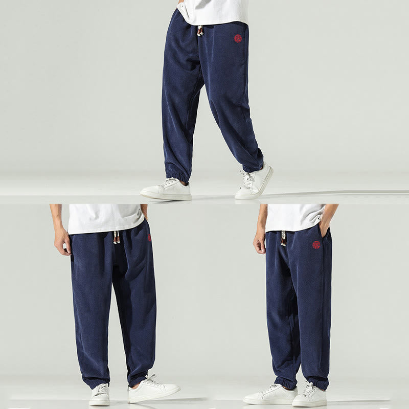 Nimara Ritual Fall Plain Corduroy Embroidery Design Men's Harem Pants With Pockets
