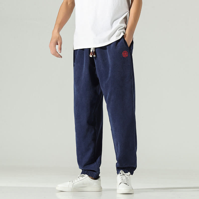 Nimara Ritual Fall Plain Corduroy Embroidery Design Men's Harem Pants With Pockets