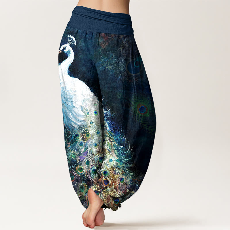 Nimara Ritual Pure Cotton Gorgeous Peacock Pattern Women's Elastic Waist Harem Pants