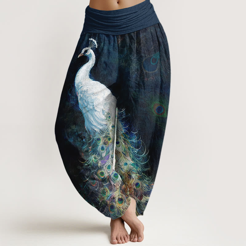 Nimara Ritual Pure Cotton Gorgeous Peacock Pattern Women's Elastic Waist Harem Pants