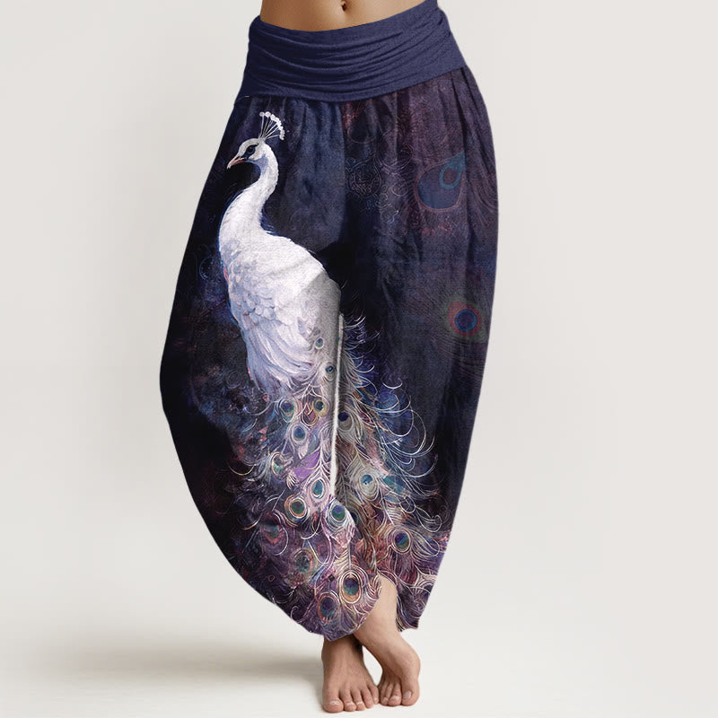 Nimara Ritual Pure Cotton Gorgeous Peacock Pattern Women's Elastic Waist Harem Pants