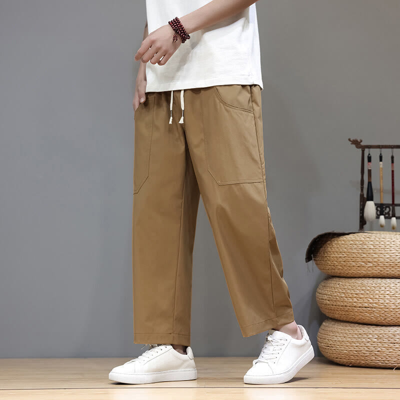 Nimara Ritual Summer Solid Color Drawstring Straight Leg 7-8 Length Men's Pants With Pockets
