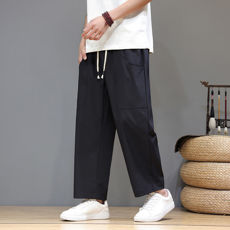 Nimara Ritual Summer Solid Color Drawstring Straight Leg 7-8 Length Men's Pants With Pockets