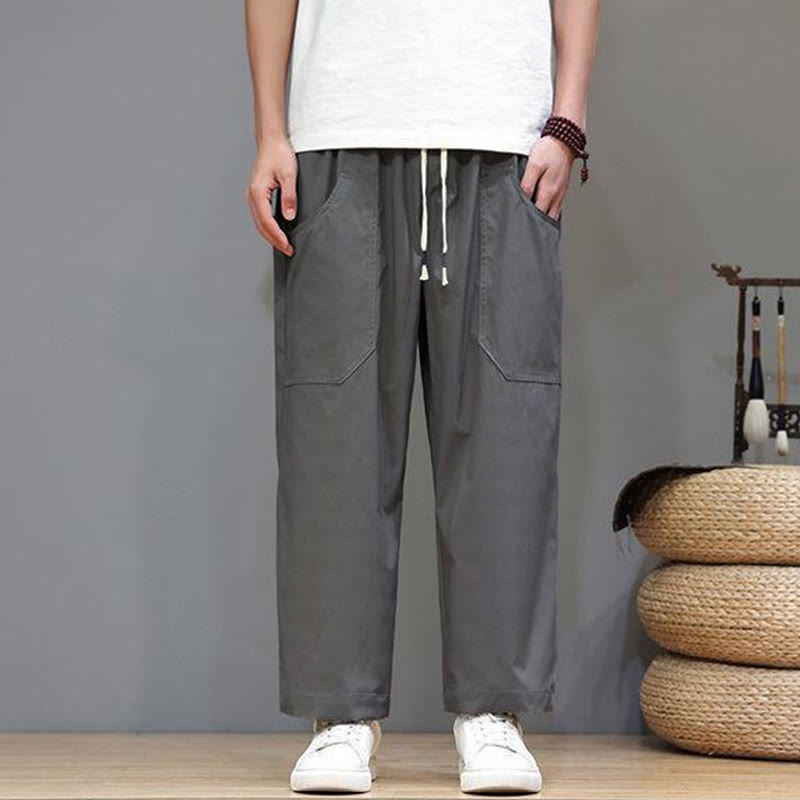 Nimara Ritual Summer Solid Color Drawstring Straight Leg 7-8 Length Men's Pants With Pockets
