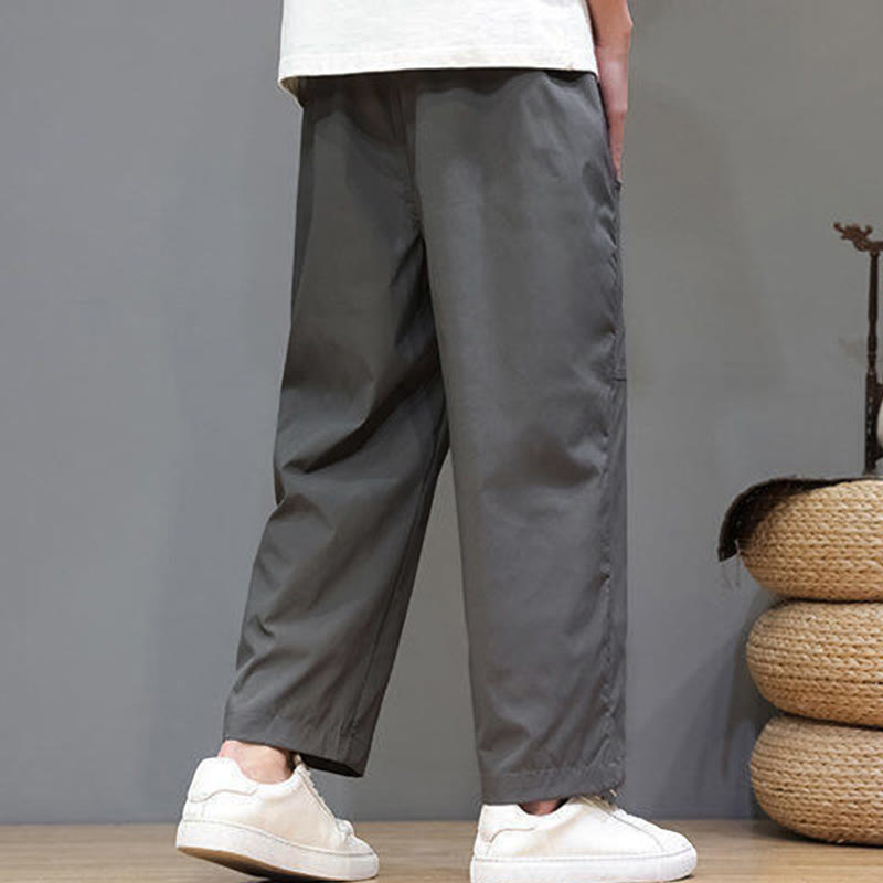 Nimara Ritual Summer Solid Color Drawstring Straight Leg 7-8 Length Men's Pants With Pockets