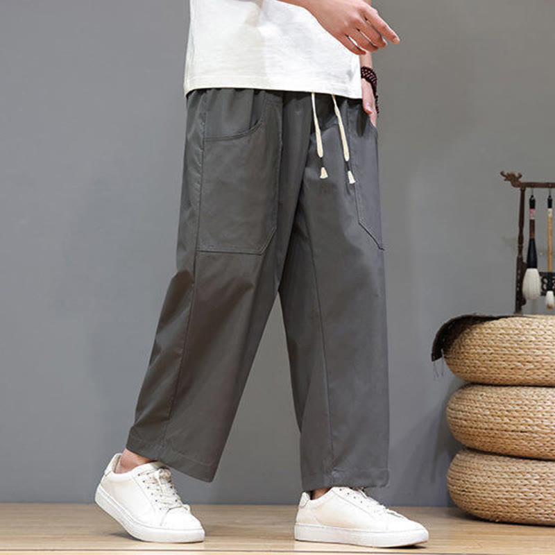 Nimara Ritual Summer Solid Color Drawstring Straight Leg 7-8 Length Men's Pants With Pockets