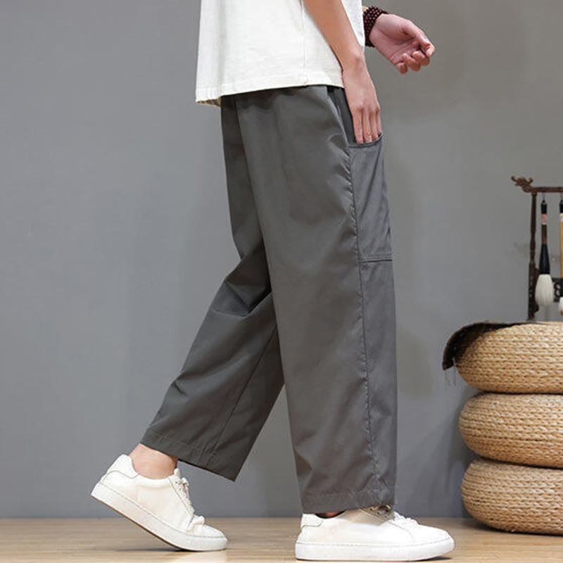 Nimara Ritual Summer Solid Color Drawstring Straight Leg 7-8 Length Men's Pants With Pockets