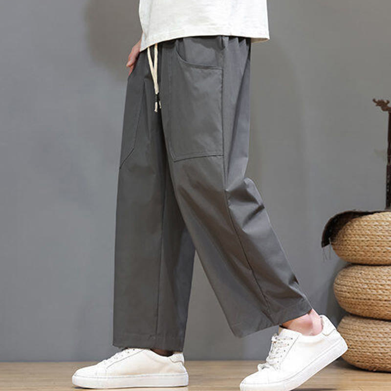 Nimara Ritual Summer Solid Color Drawstring Straight Leg 7-8 Length Men's Pants With Pockets