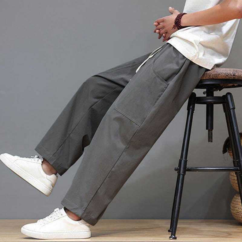 Nimara Ritual Summer Solid Color Drawstring Straight Leg 7-8 Length Men's Pants With Pockets