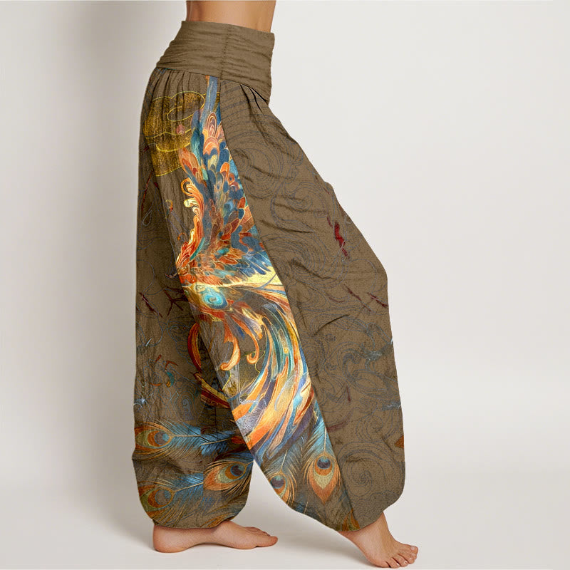 Nimara Ritual Pure Cotton Gorgeous Flying Phoenix Cloud Pattern Women's Elastic Waist Harem Pants