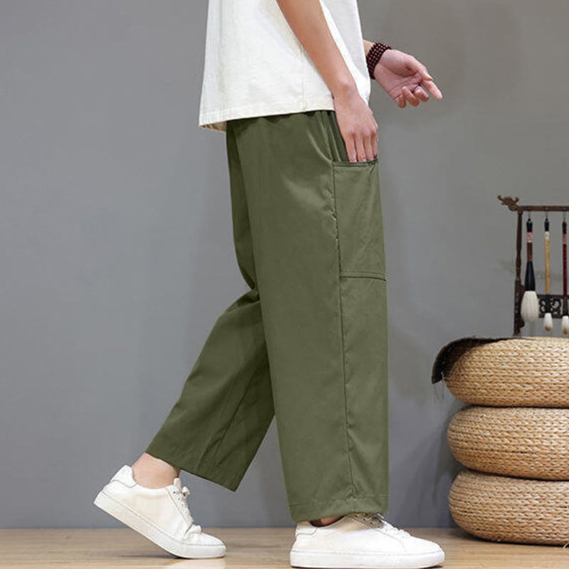 Nimara Ritual Summer Solid Color Drawstring Straight Leg 7-8 Length Men's Pants With Pockets
