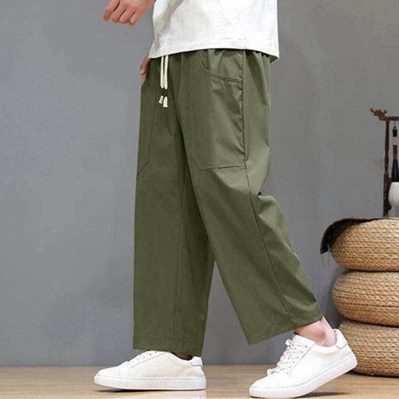 Nimara Ritual Summer Solid Color Drawstring Straight Leg 7-8 Length Men's Pants With Pockets