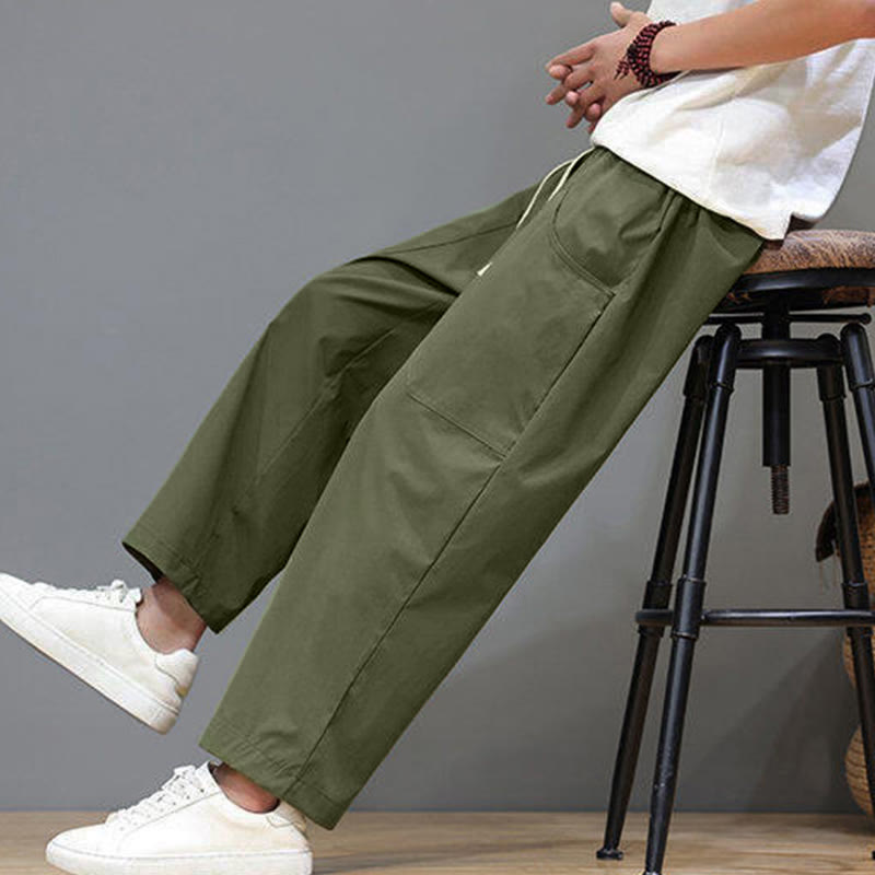Nimara Ritual Summer Solid Color Drawstring Straight Leg 7-8 Length Men's Pants With Pockets