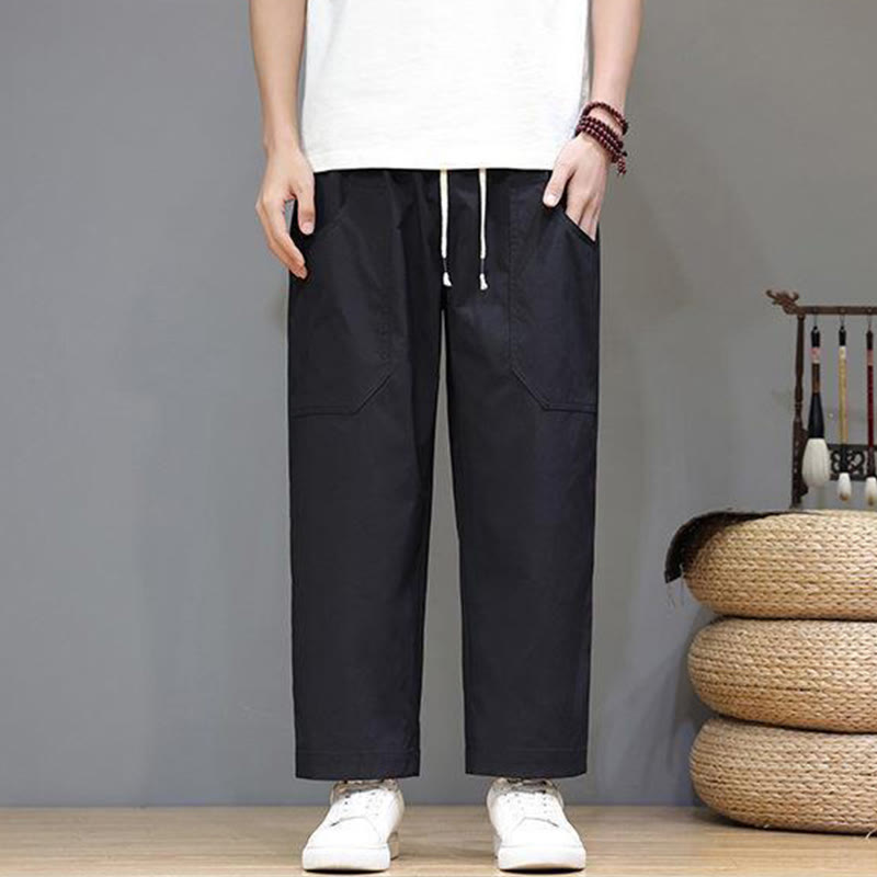 Nimara Ritual Summer Solid Color Drawstring Straight Leg 7-8 Length Men's Pants With Pockets