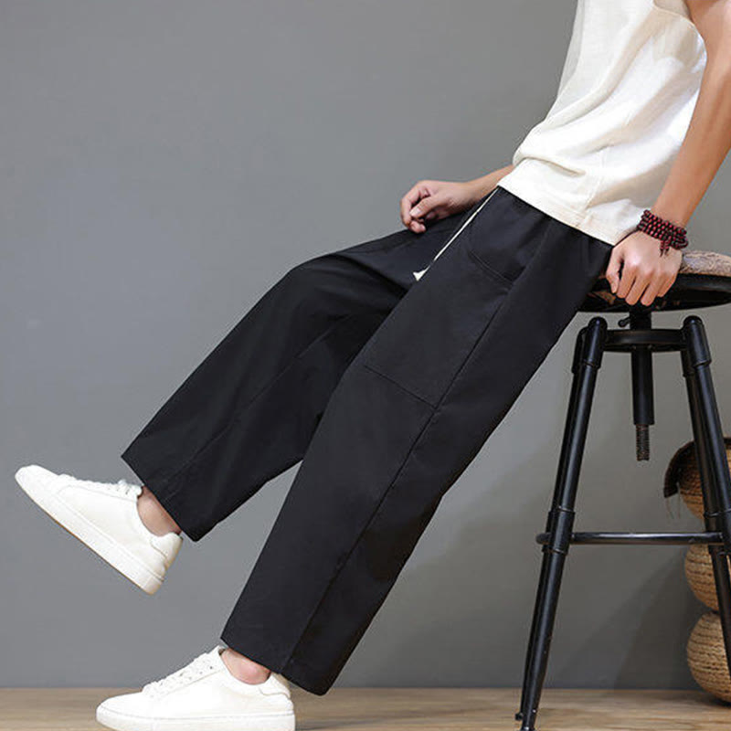 Nimara Ritual Summer Solid Color Drawstring Straight Leg 7-8 Length Men's Pants With Pockets
