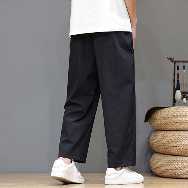 Nimara Ritual Summer Solid Color Drawstring Straight Leg 7-8 Length Men's Pants With Pockets