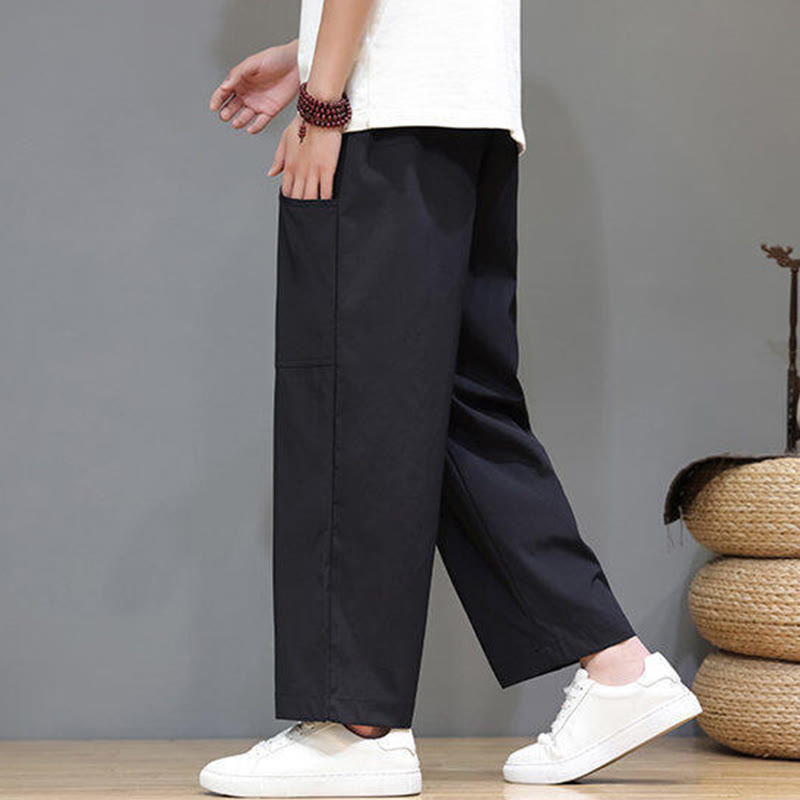 Nimara Ritual Summer Solid Color Drawstring Straight Leg 7-8 Length Men's Pants With Pockets