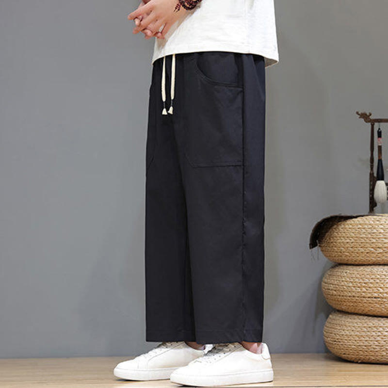 Nimara Ritual Summer Solid Color Drawstring Straight Leg 7-8 Length Men's Pants With Pockets