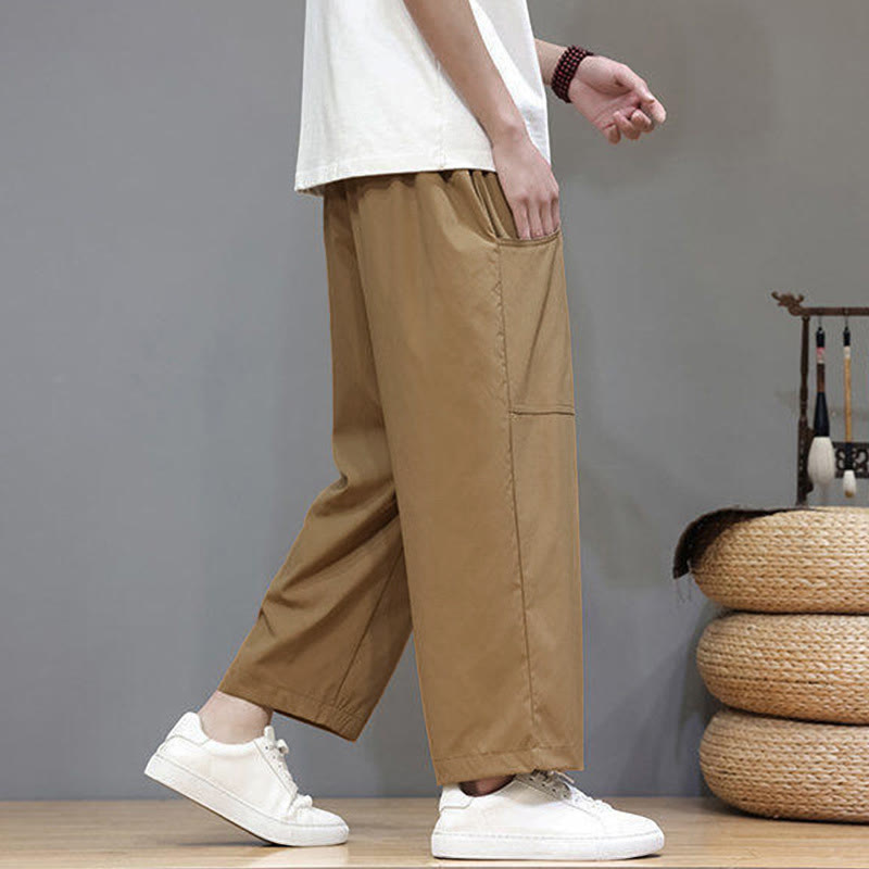 Nimara Ritual Summer Solid Color Drawstring Straight Leg 7-8 Length Men's Pants With Pockets