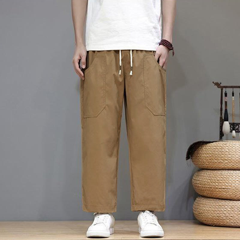 Nimara Ritual Summer Solid Color Drawstring Straight Leg 7-8 Length Men's Pants With Pockets