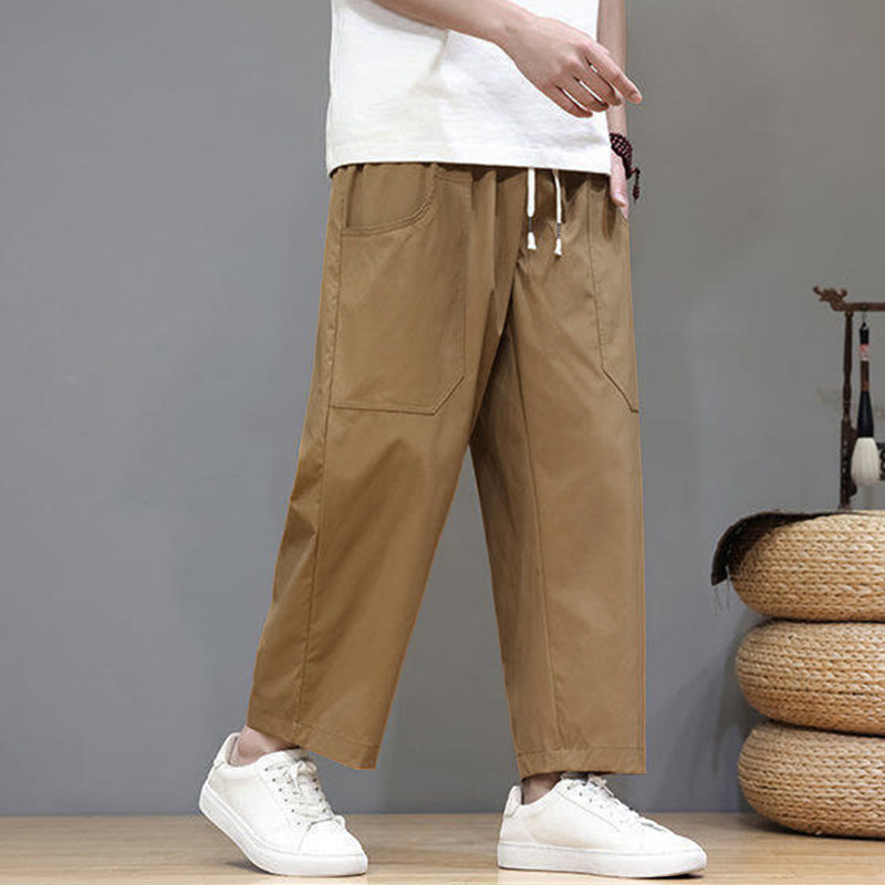 Nimara Ritual Summer Solid Color Drawstring Straight Leg 7-8 Length Men's Pants With Pockets