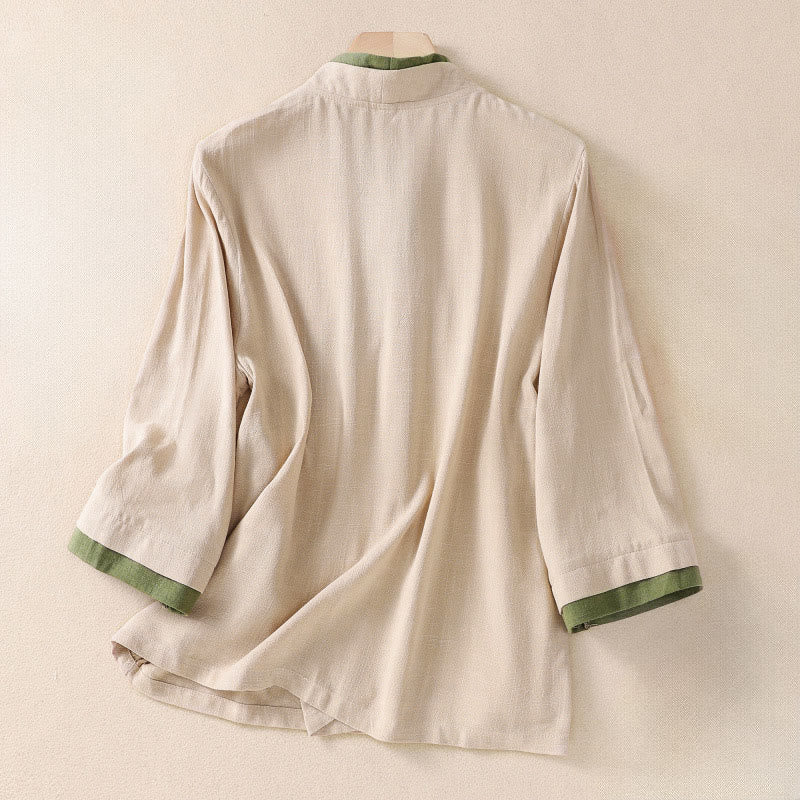 Nimara Ritual Retro Lace-up Frog-Button Design Women's Three Quarter Sleeve Shirt
