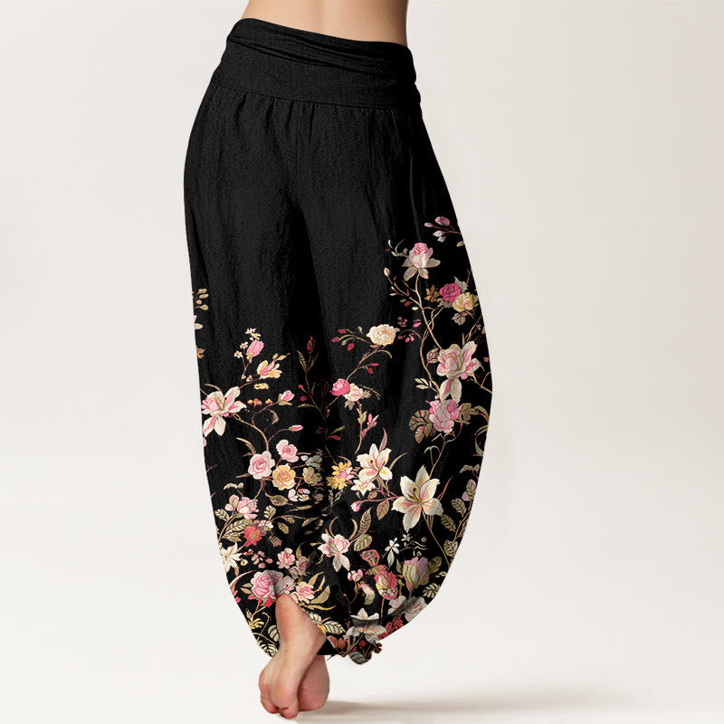 Nimara Ritual Pure Cotton Exquisite Colorful Flower Pattern Women's Elastic Waist Harem Pants