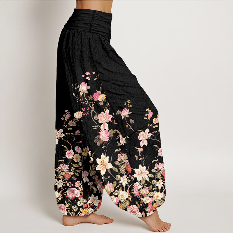Nimara Ritual Pure Cotton Exquisite Colorful Flower Pattern Women's Elastic Waist Harem Pants
