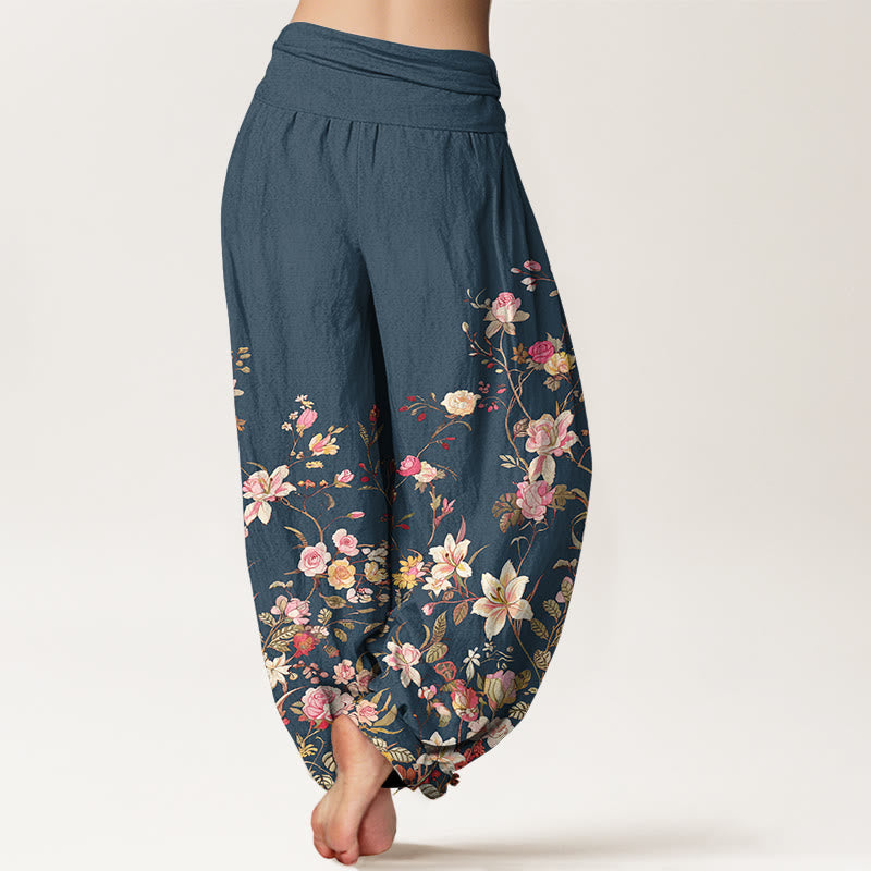 Nimara Ritual Pure Cotton Exquisite Colorful Flower Pattern Women's Elastic Waist Harem Pants