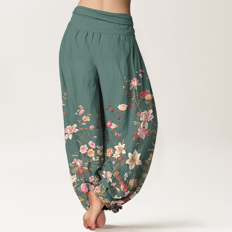 Nimara Ritual Pure Cotton Exquisite Colorful Flower Pattern Women's Elastic Waist Harem Pants