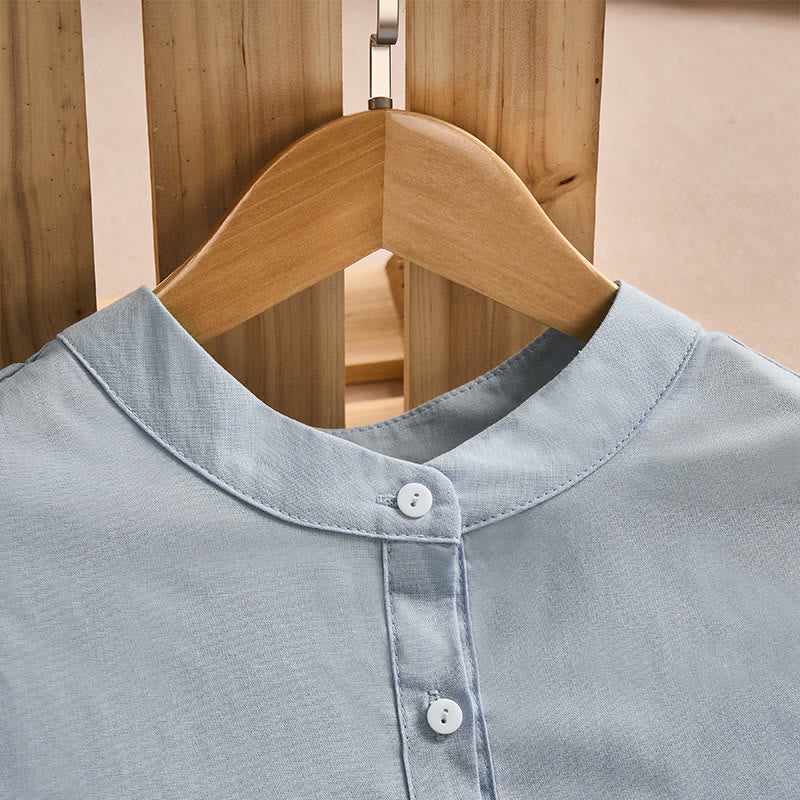Nimara Ritual Fall Solid Color Buttons Design Three Quarter Sleeve Cotton Women's Shirts With Pockets
