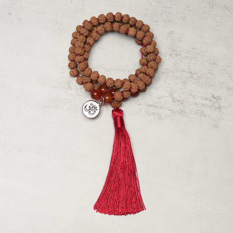 Nimara Ritual Tibetan 108 Beads Bodhi Seed Om Symbol Charm Tassel Wealth Auspiciousness Mala