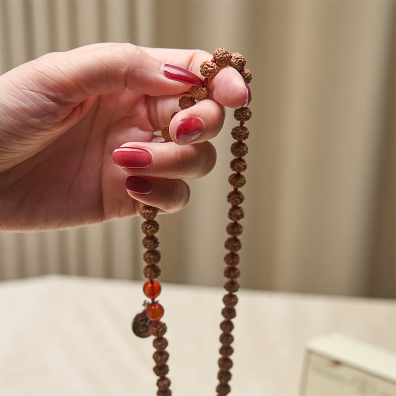 Nimara Ritual Tibetan 108 Beads Bodhi Seed Om Symbol Charm Tassel Wealth Auspiciousness Mala