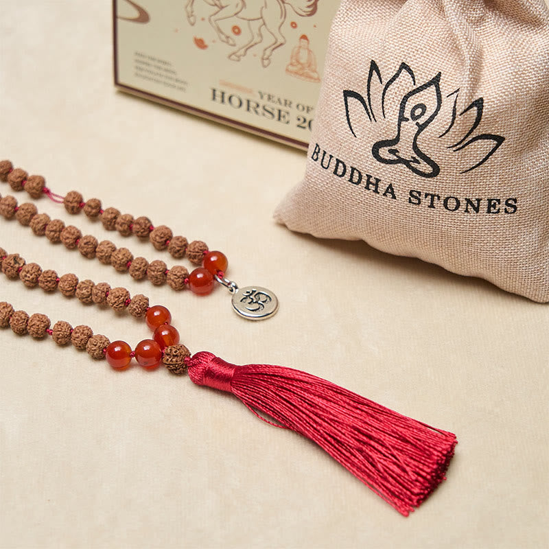 Nimara Ritual Tibetan 108 Beads Bodhi Seed Om Symbol Charm Tassel Wealth Auspiciousness Mala
