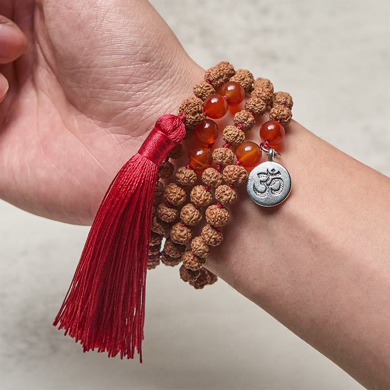 Nimara Ritual Tibetan 108 Beads Bodhi Seed Om Symbol Charm Tassel Wealth Auspiciousness Mala
