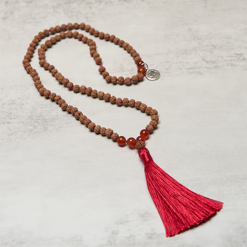 Nimara Ritual Tibetan 108 Beads Bodhi Seed Om Symbol Charm Tassel Wealth Auspiciousness Mala
