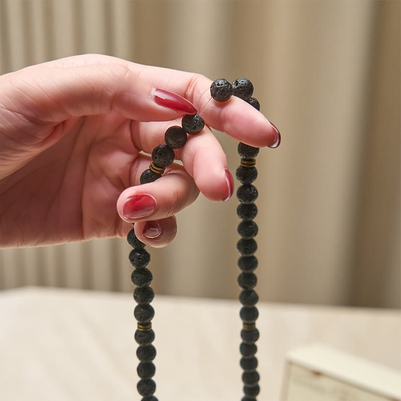 Nimara Ritual Retro Lotus Symbol Charm Lava Rock Bead Healing New Beginning Mala
