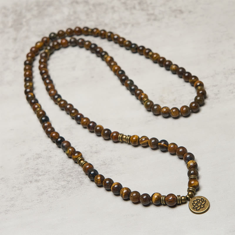 Nimara Ritual Lotus Symbol Tiger Eye Beaded Strength Mala