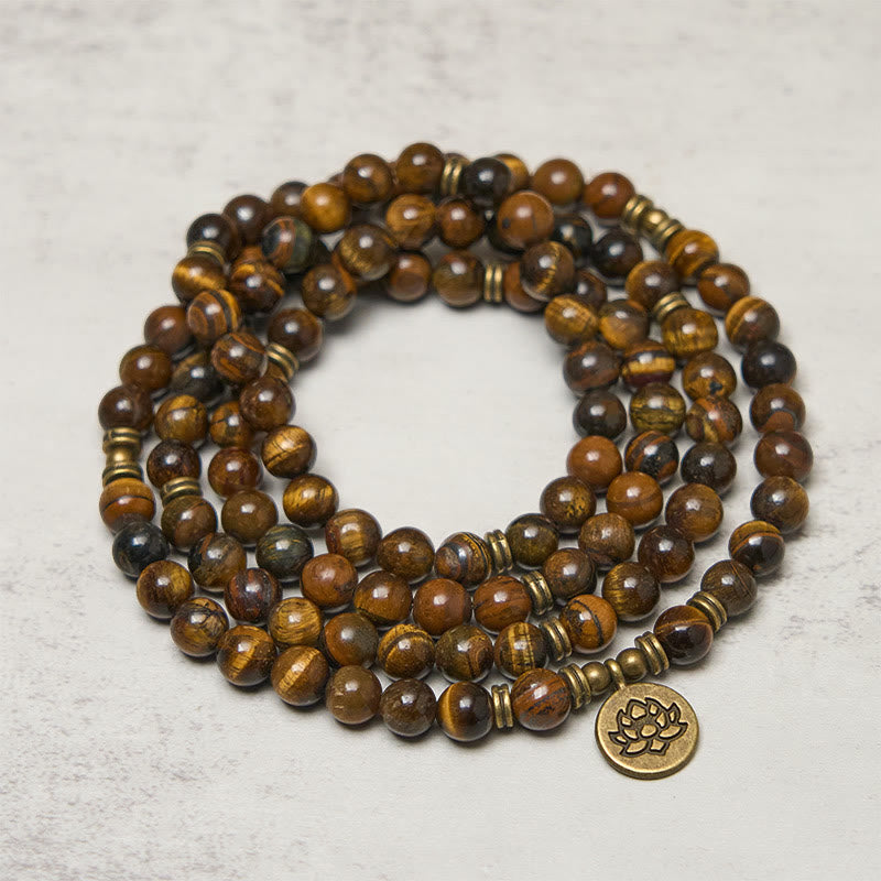 Nimara Ritual Lotus Symbol Tiger Eye Beaded Strength Mala