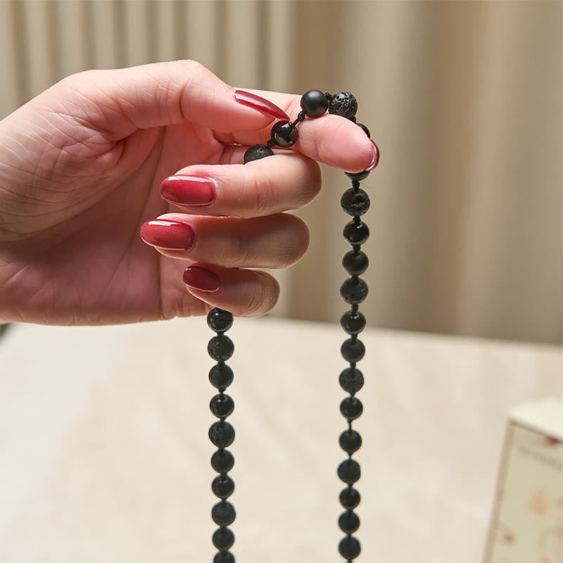 Nimara Ritual 8mm Beads Black Onyx Lava Rock Tassel Protection Fortune Mala