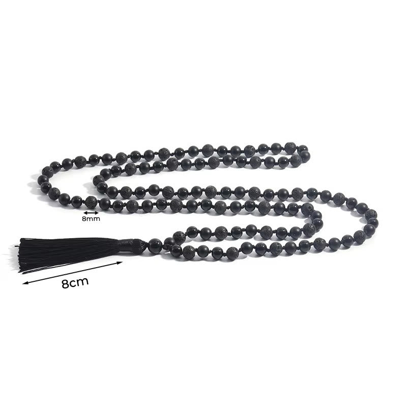 Nimara Ritual 8mm Beads Black Onyx Lava Rock Tassel Protection Fortune Mala