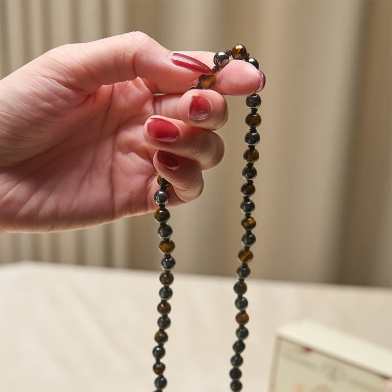 Nimara Ritual 108 Beads Tiger Eye Hematite Tassel Courage Strength Mala
