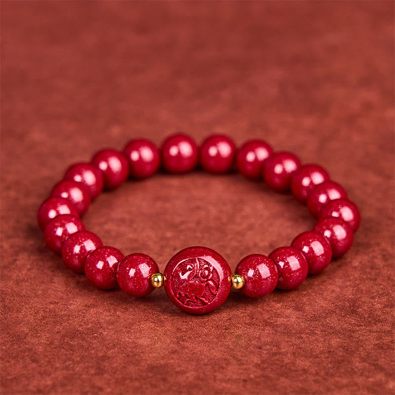 Nimara Ritual Chinese Zodiac Year Of The Horse Carved Cinnabar Peaceful Blessing Bracelet