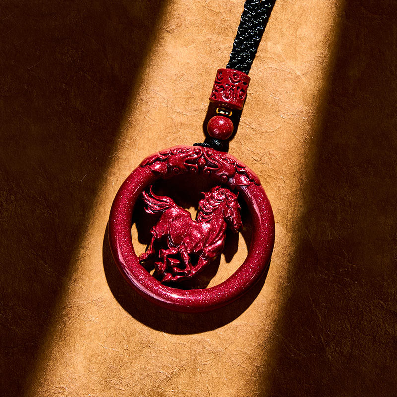 Nimara Ritual Year Of The Horse Carving Peace Buckle Natural Cinnabar Concentration Necklace Pendant